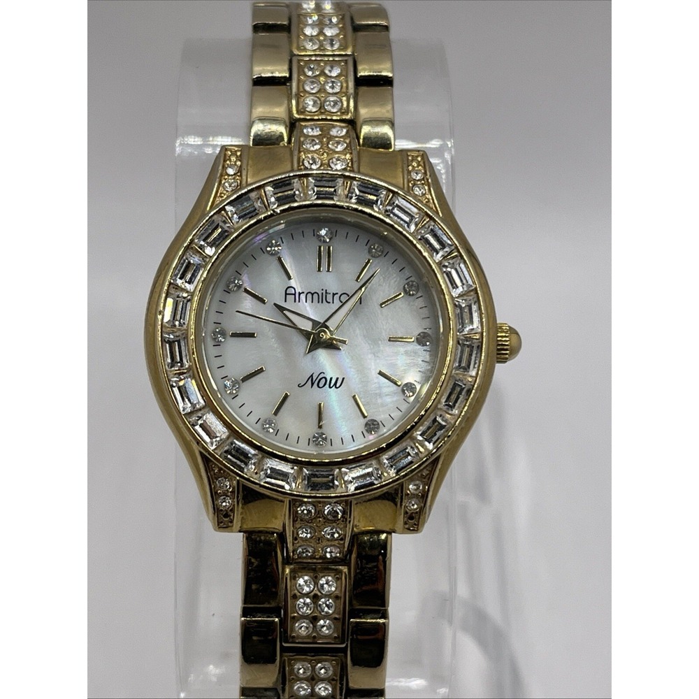 Armitron Now Women's‎ Watch MOP Dial Crystal Bezel 6" Band 75/5053- New Battery
